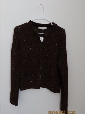 LOFT Dark Brown Speckled Button Cardigan